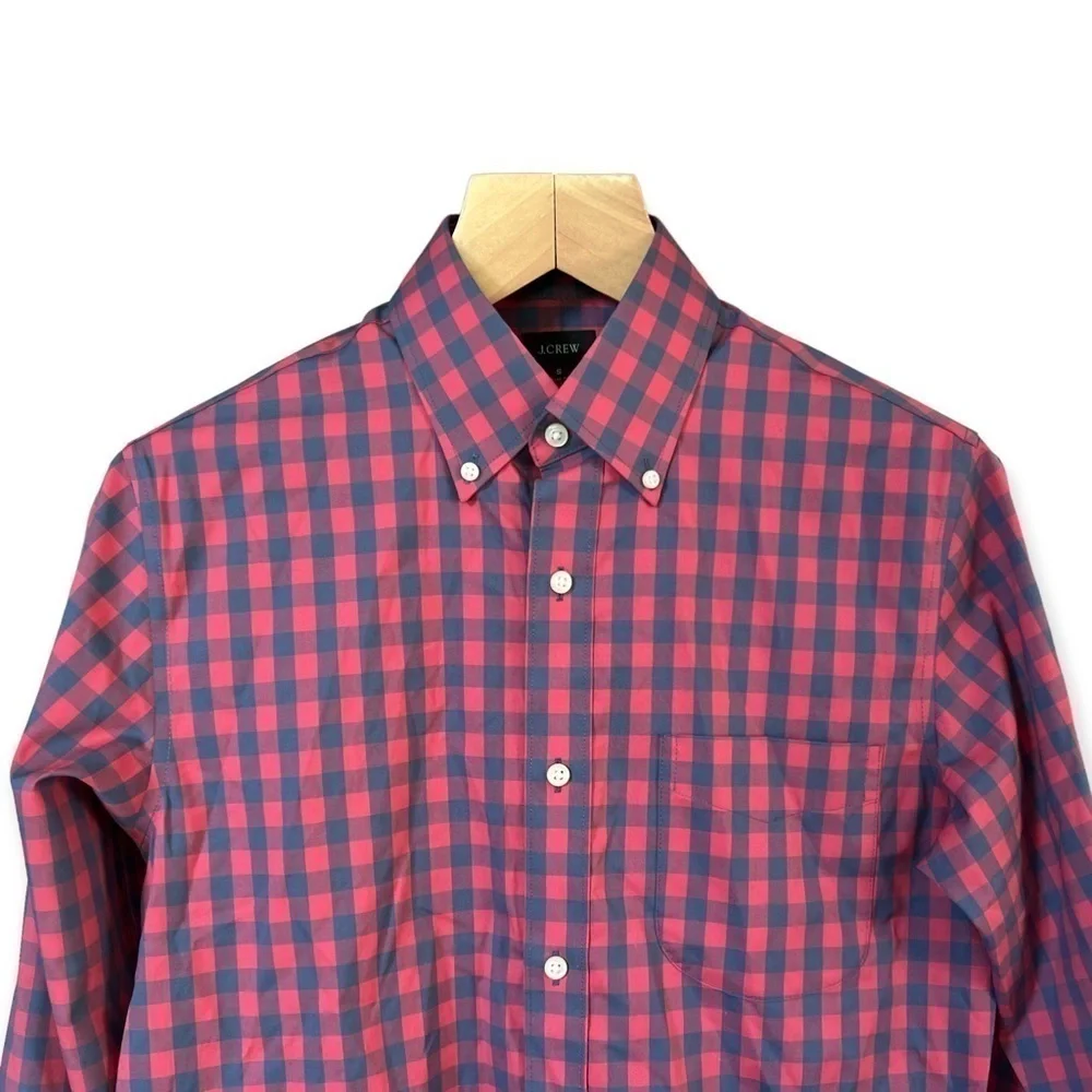NWOT J.Crew Men’s Blue / Salmon Check Button Front Shirt, Size Small